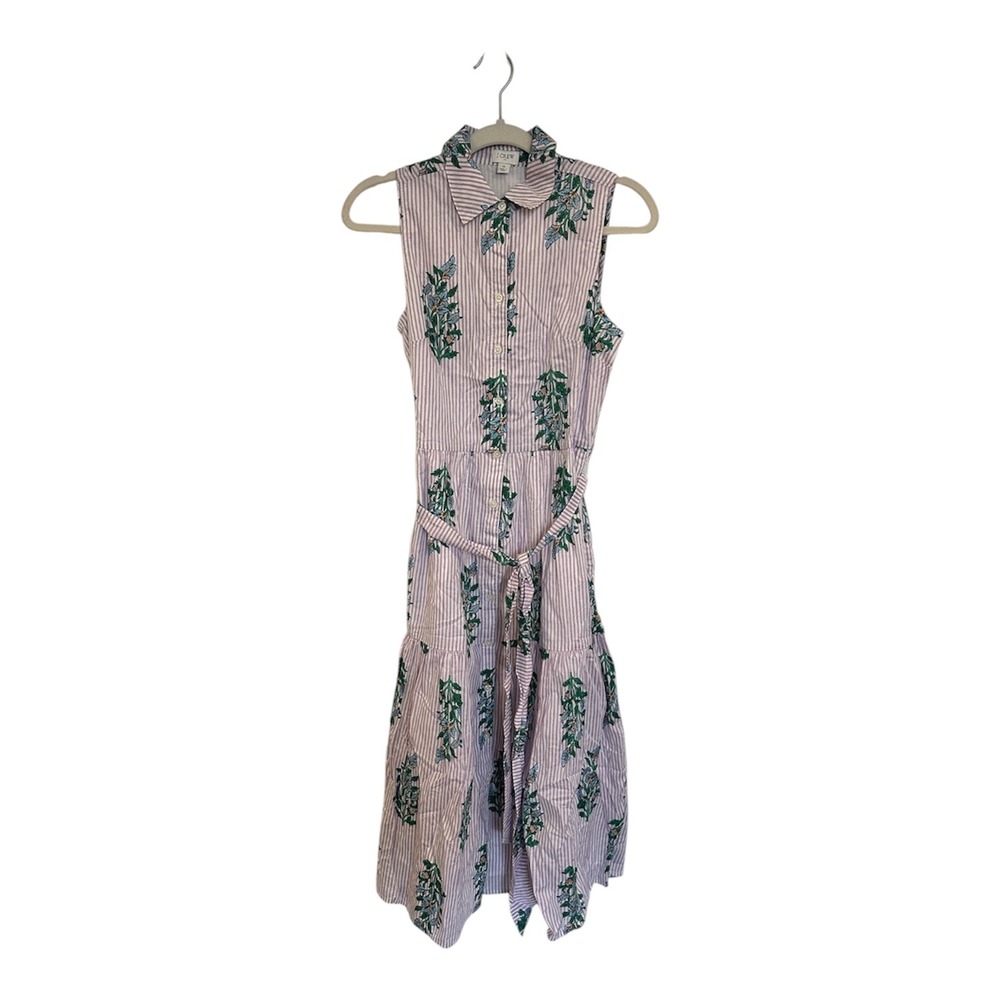 J.Crew Womens Lilac Striped Floral Cotton Tiered Sleeveless Midi Dress BP799 0